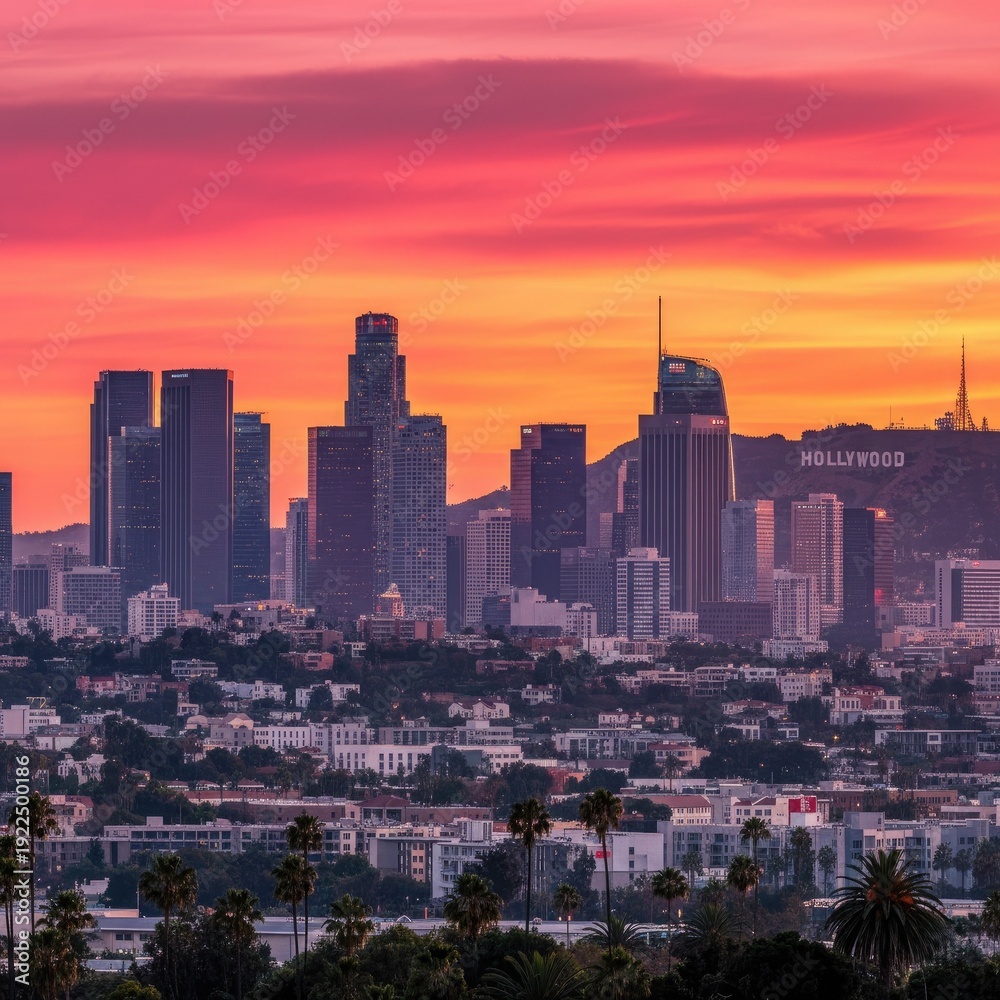 Obraz premium Los Angeles and San Francisco city skyline sunset view