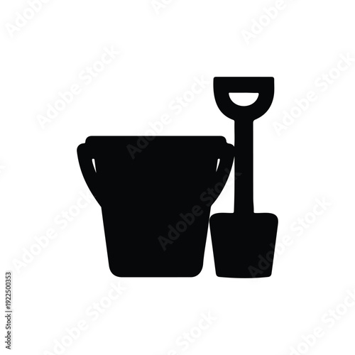 Sand Bucket and shovel silhouette icon vector flat design.