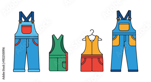 Bib Overalls Line clean color vector