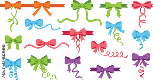 Colorful Gift Bows and Ribbons Collection Decorative Knotted Bowknot Vector Illustration Set
