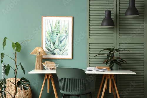 Modern green home office in...
