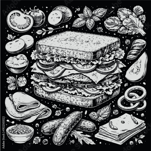 hand drawn vector illustration of a Sandwich Clip Art