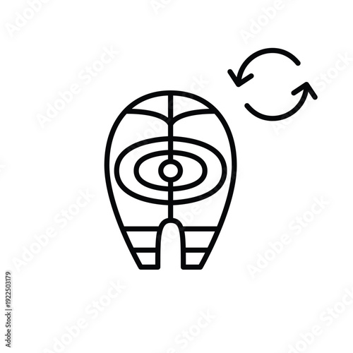 Salmon steak and renew icon. Fresh seafood and groceries. Food recycling. Pixel perfect, editable stroke vector icon