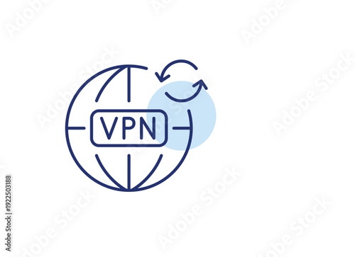 VPN Earth globe internet and renew arrows. Subscription update, secure connection refresh, network renewal. Pixel perfect, editable stroke vector icon