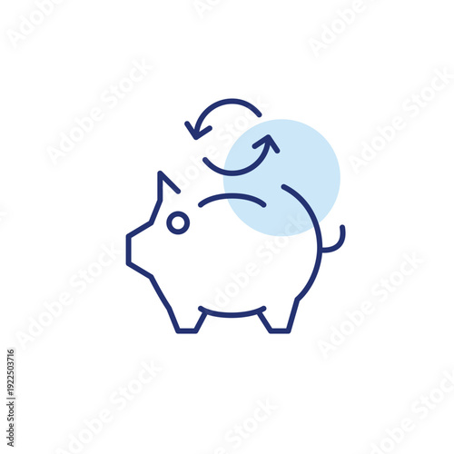 Piggy bank and renew arrows. Savings update, finances investment cycle. Pixel perfect, editable stroke vector icon