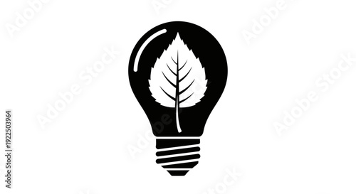 Black and white illustration of a lightbulb with a tree inside.