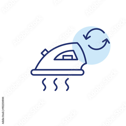 Iron with steam and renew arrows. Laundry and home device updates. Pixel perfect, editable stroke vector icon