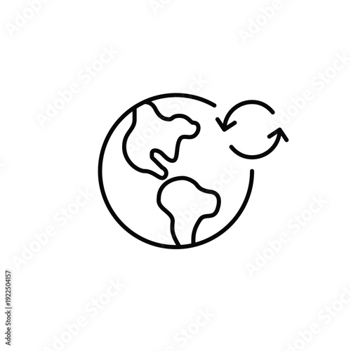 Earth and renew arrows. Sustainable living, environment green eco-friendly practices. Pixel perfect, editable stroke vector icon