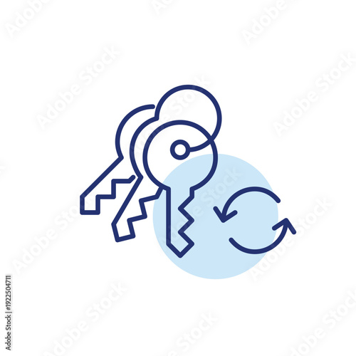 Keys and renew arrows. Access update login refresh, security renewal. Pixel perfect, editable stroke vector icon