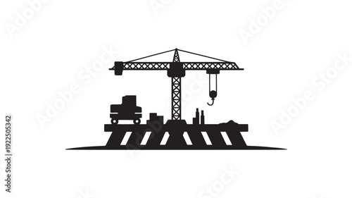 Construction Crane Vector Illustration On Building Site For Industrial And Architectural Concepts