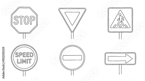 street sign, 6 black delicate line drawings vector set collection , white background , PNG and SVG