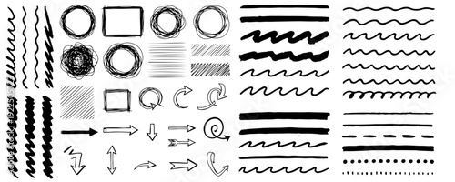 Abstract black brushstroke patterns against a white background resembling wavy lines or organic forms