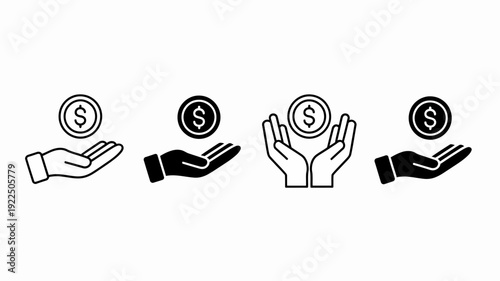 Financial Offering: A minimalist graphic represents financial support and charitable giving, featuring a hand gently cradling a single coin with a dollar sign.