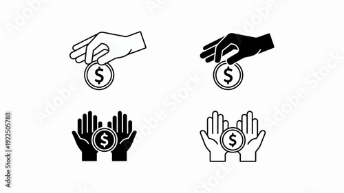 Giving Coin Illustration: Symbolic illustration of a hand gently placing a coin, representing financial transactions and economic concepts.