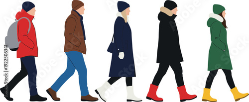 Collection of business people silhouettes, diverse casual characters, flat vector men and women in various poses, isolated on white background.