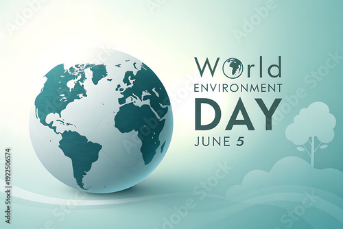 World Environment Day June 5 poster, teal Earth cutout unique design, an eco awareness vector graphic