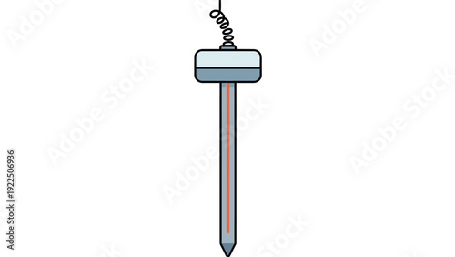 A blue and orange illustration of a t-nail with a chain attached to the head on a white background.