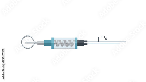 Close-up view of a medical syringe with a needle and blue accents on a white background.