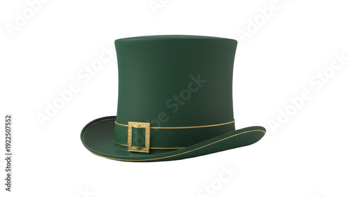 Green top hat with gold buckle isolated on transparent background