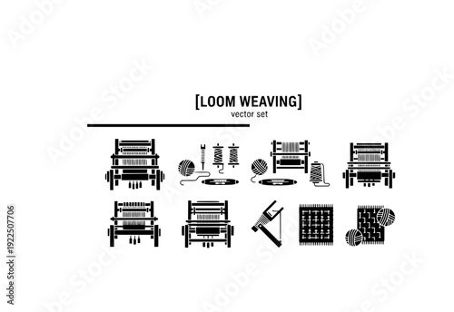 Loom Weaving Vector Set - Black Silhouette Illustrations, Textile Craft Graphics, Loom Icons, Fabric Making Design Elements