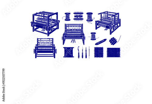 Loom Weaving Vector Set - Black Silhouette Illustrations, Textile Craft Graphics, Loom , Fabric Making Design Elements
