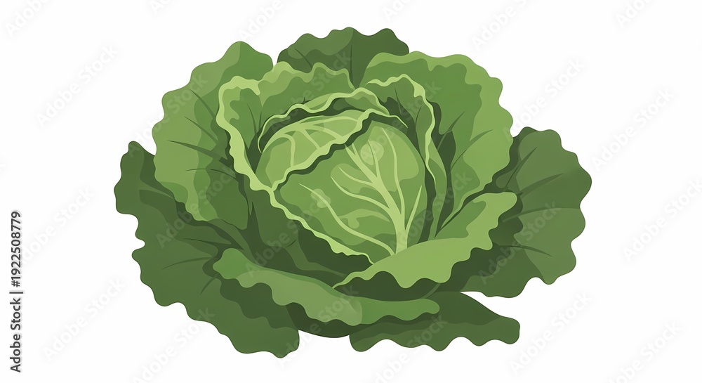 Obraz premium Fresh green cabbage illustration with detailed leafy layers, perfect for health-conscious design projects and organic produce promotion