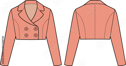 Women cropped blazer double breasted front and back view fitted short jacket fashion illustration