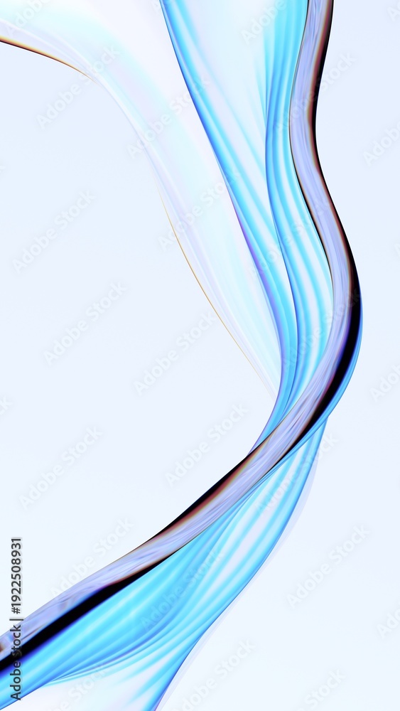 Fototapeta premium Abstract wavy glass shape on a light background, vertical 3d render