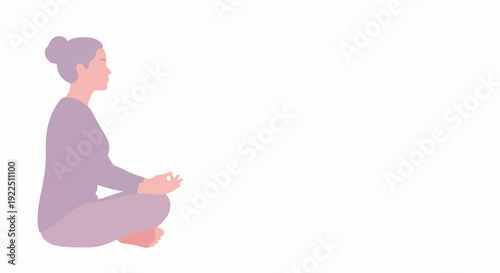 Woman engaged in peaceful meditation practice, sitting cross legged in side profile. This serene meditation practice promotes calm, spiritual balance, and inner peace. Ideal concept for health,