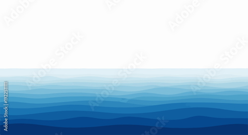 Layered blue waves design illustrates serene aquatic movement. Multiple shades of blue waves form a peaceful, flowing pattern, ideal for backgrounds or web elements.