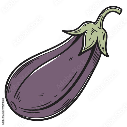 Purple Eggplant with Green Calyx Vector Illustration Transparent Background