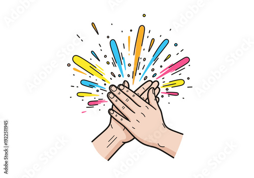 Cartoon hands clapping with a colorful splash effect exploding outward