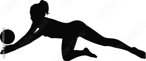 Female volleyball player diving for ball silhouette, woman athlete in action isolated on white background, sports concept