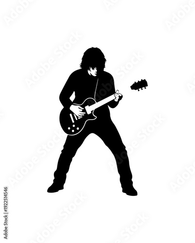 Musician playing electric guitar with energetic pose