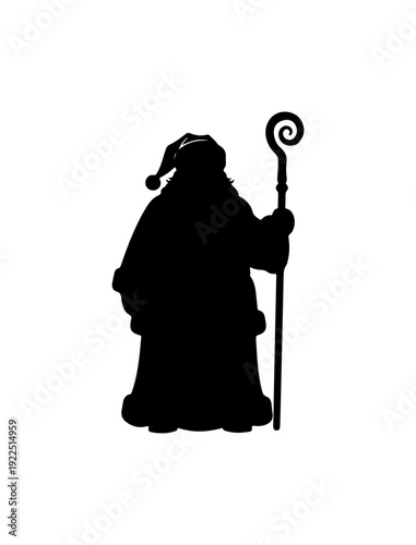 Saint Nicholas, bishop silhouette, Christmas icon, vector illustration