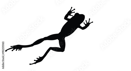 A black silhouette of a leaping frog against a white background silhouette