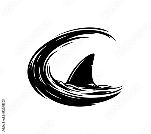 Dramatic shark fin surf wave black silhouette