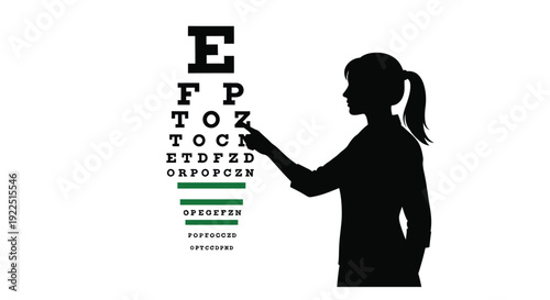 Woman points towards an eye chart a striking black silhouette