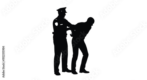 Police officer arresting a suspect a stark black silhouette
