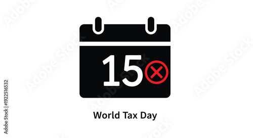 Calendar displaying the 15th with a tax day marking silhouette