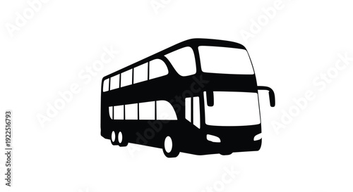 A stark black silhouette of a double decker tour bus