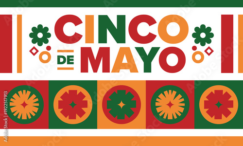 Cinco de Mayo in Mexico. Traditional mexican fiesta in May. National happy holiday with carnival, festival and parade. Latin american and spanish pattern. Illustration with sombrero. Vector poster