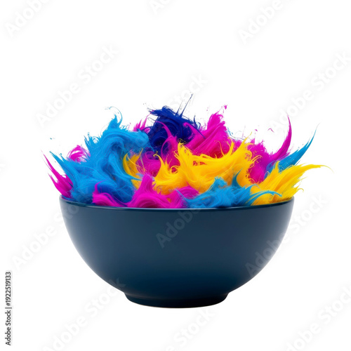 Bowl of colorful abstract paint splashes