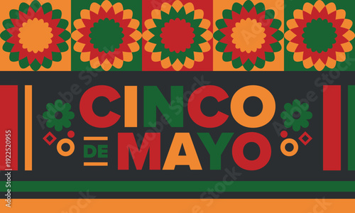 Cinco de Mayo in Mexico. Traditional mexican fiesta in May. National happy holiday with carnival, festival and parade. Latin american and spanish pattern. Illustration with sombrero. Vector poster