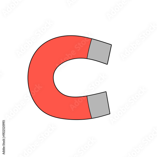 Horseshoe magnet vector illustration, red magnetic icon isolated on white background, simple cartoon science symbol perfect for education, physics, attraction concept, and graphic design.