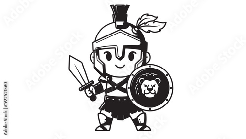 Cartoon Knight Warrior with Shield and Sword in a Provocative Medieval Themed Illustration.