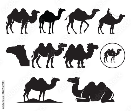 Camel Silhouettes Set | Desert Wildlife Animal Icons | Black Camel Outline Clipart Collection