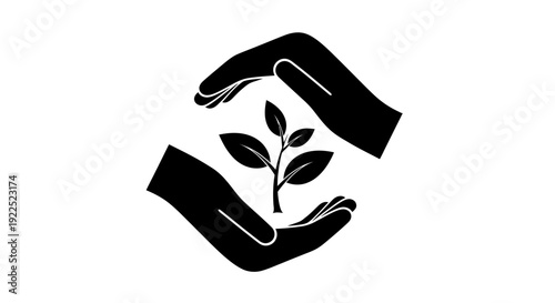 Hands holding a small plant with leaves.