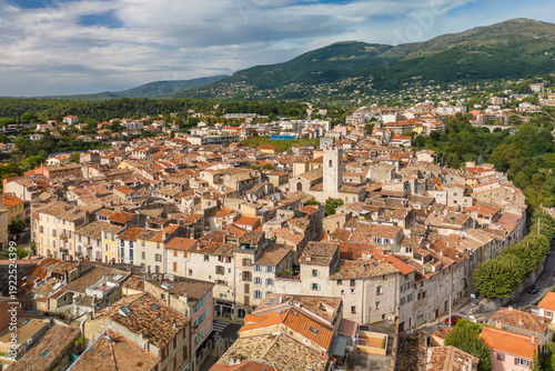 Aerial View of Vence Old Town and Surrounding Mountains in Provence