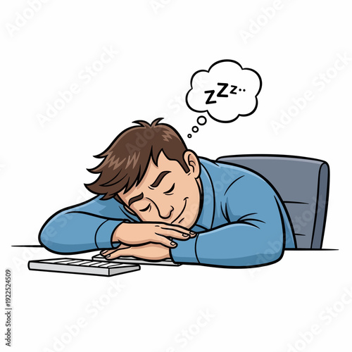 Person sleeping at desk with a computer, appearing tired or exhausted.